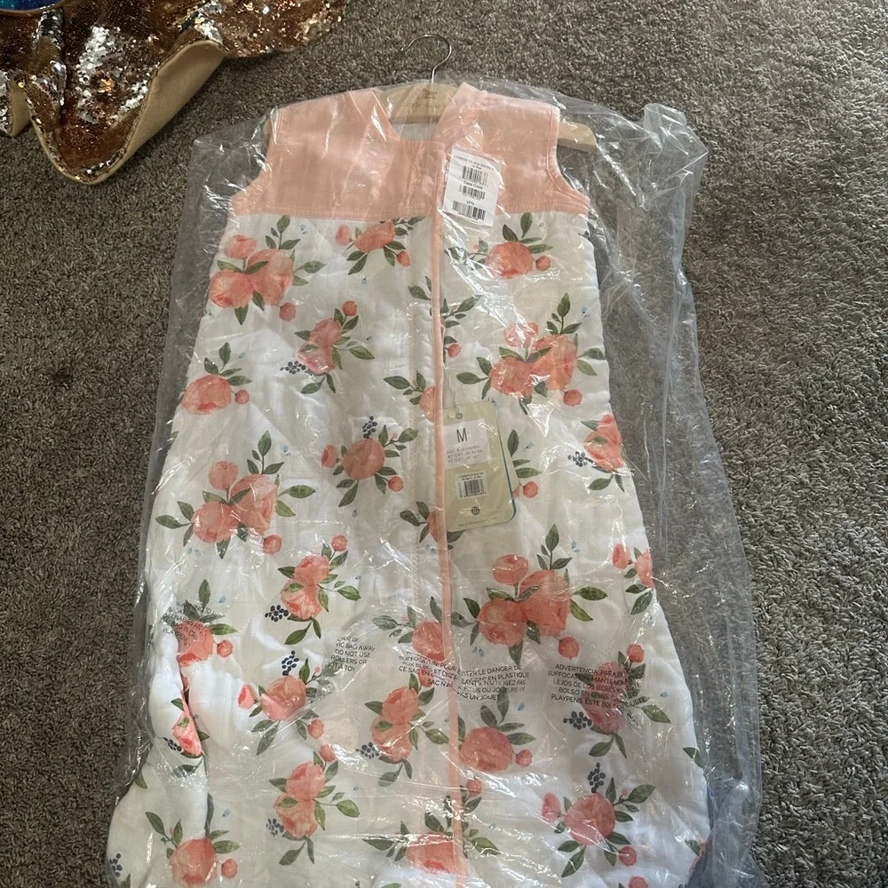 Itzy Ritzy Floral Bib and Sleep Bag Set - Pink and Cream.  Little unicorn brands
